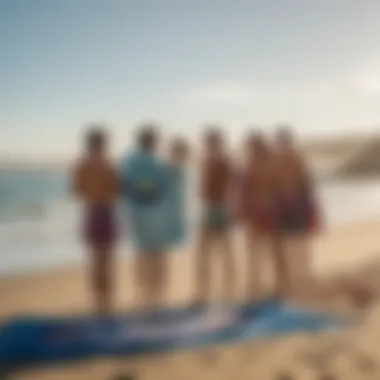 Group of friends enjoying a beach day with the Slowtide Grateful Dead towel.