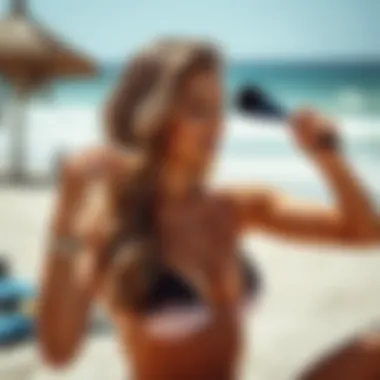 Applying Sun Bum: Beachside Beauty A person applying hair lightener with a brush in a beach setting