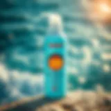 Sun Bum hair lightener bottle displayed with ocean backdrop