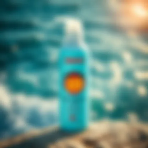 Sun Bum hair lightener bottle displayed with ocean backdrop