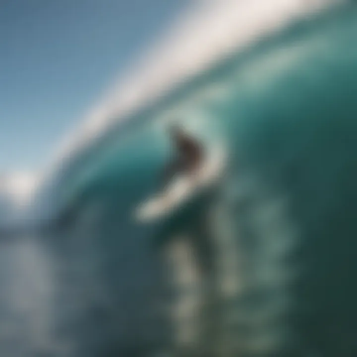 A surfer catching a wave in the ocean