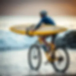 Innovative surfboard attachment on a bicycle