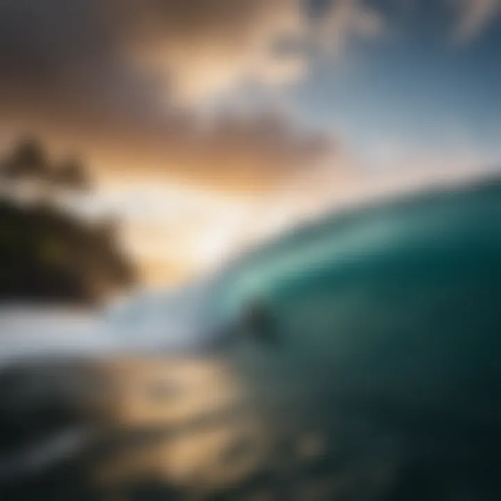 A panoramic view showcasing diverse surf spots along the coastline of the Big Island