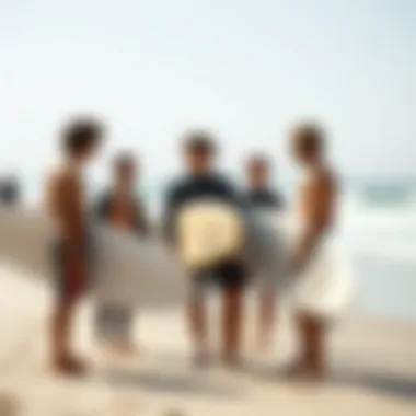 Surfers Discussing Techniques on the Beach A group of surfers discussing techniques on the beach
