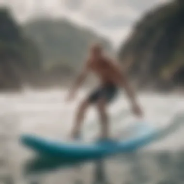 Experience the thrill of inflatable surfboarding Dynamic surfing action on inflatable surfboard