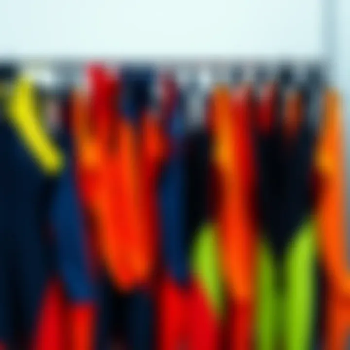 Colorful selection of spring suits showcased on a rack