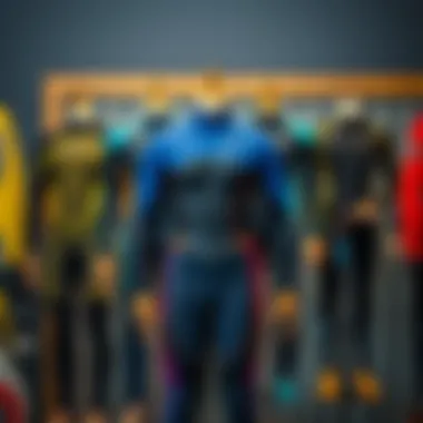 An illustration of different wetsuit fits displayed on a mannequin