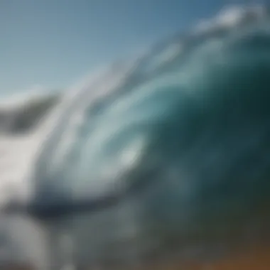 Close-up of water droplets cascading off a wave, capturing the essence of water dynamics.