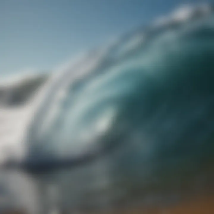 Close-up of water droplets cascading off a wave, capturing the essence of water dynamics.