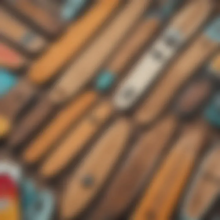 A vibrant illustration of various cruiser board deck shapes and sizes