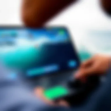 Interactive Surfing Game Mechanics Close-up of a surfing game interface showing controls and gameplay