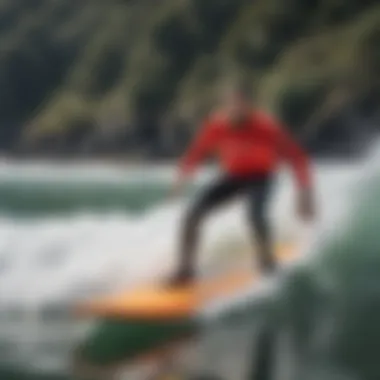 An expert demonstrating safety measures while using an e-surfboard