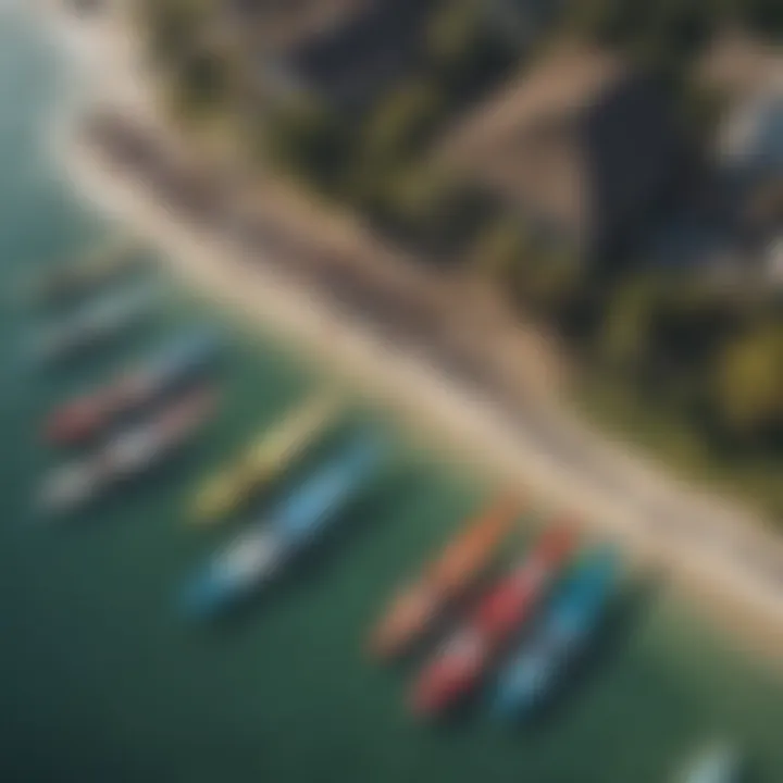 An aerial view of a vibrant community participating in a SUP windsurfing event.