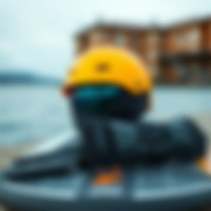 Illustration of safety gear for e-board longboarding including helmet and pads