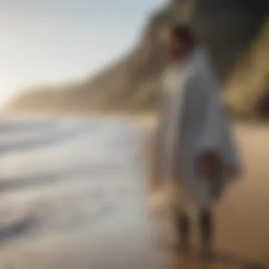 An eco-friendly surf poncho hanging on a line