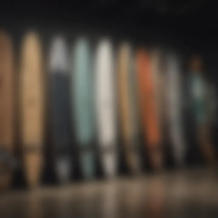 A variety of RVCA boards displayed to highlight different models