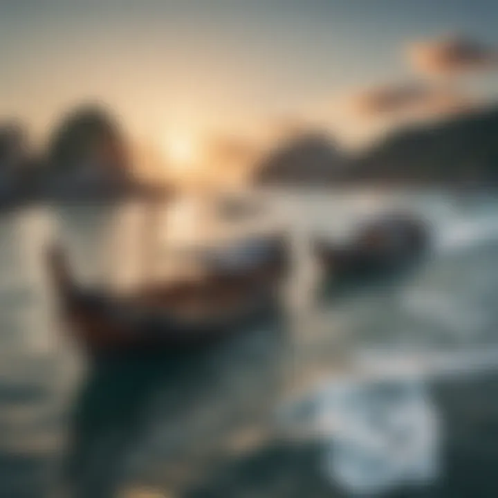 Traditional fishing boats on a serene sea