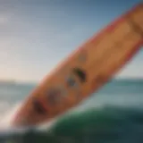 Detailed view of a singular kite board showcasing its unique design features