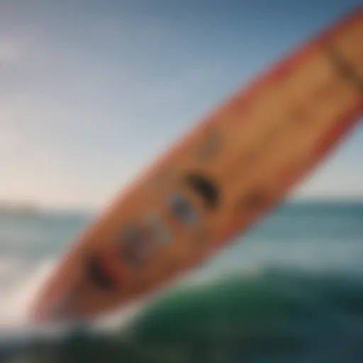 Detailed view of a singular kite board showcasing its unique design features