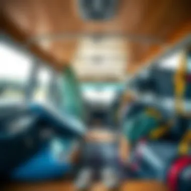 Well-Outfitted Surf Campervan Interior Interior of a well-outfitted surf campervan showcasing gear and surfboards
