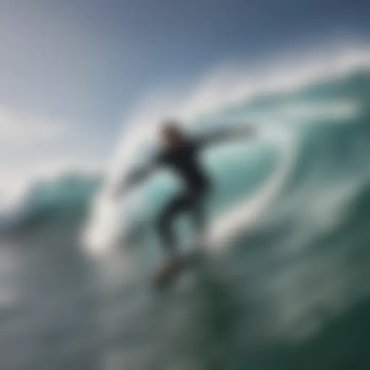 A surfer riding a wave on a sleek body board, showcasing its performance.