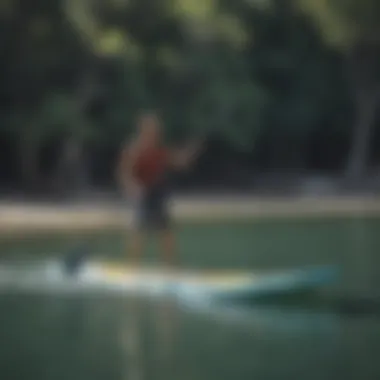 A paddle boarding safety workshop taking place on the shore