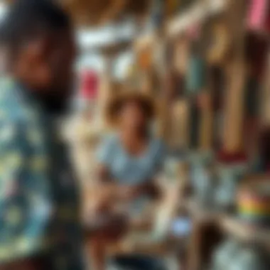 Local artisans showcasing their crafts in a market setting.