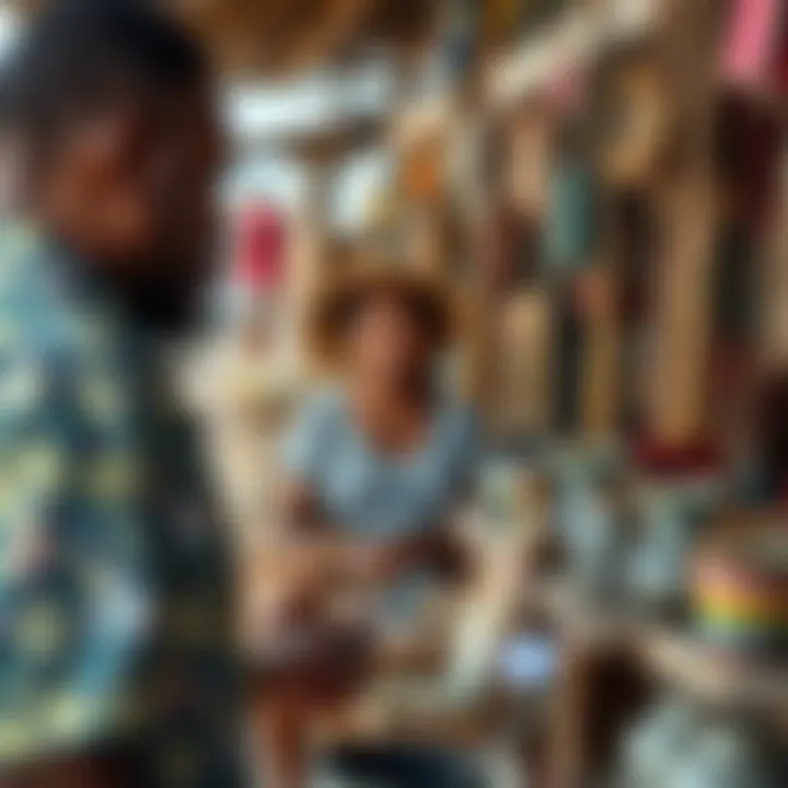 Local artisans showcasing their crafts in a market setting.