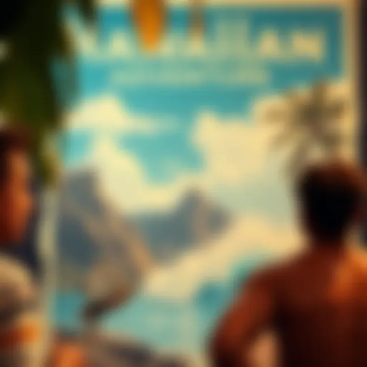 A historical vintage travel poster highlighting Hawaiian adventures