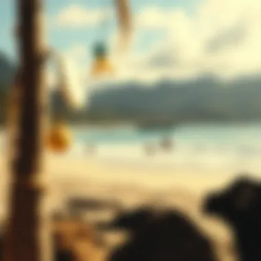 A vibrant beach scene depicted in a vintage Hawaii travel poster