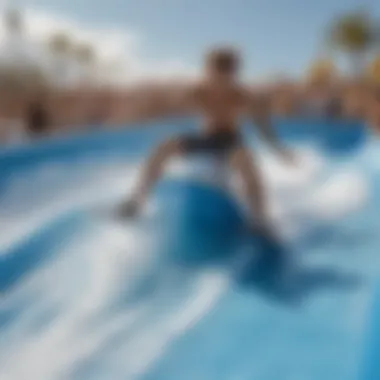 Skillful Riders on the Flowrider Enthusiasts skillfully riding a flowrider in an exhilarating demonstration