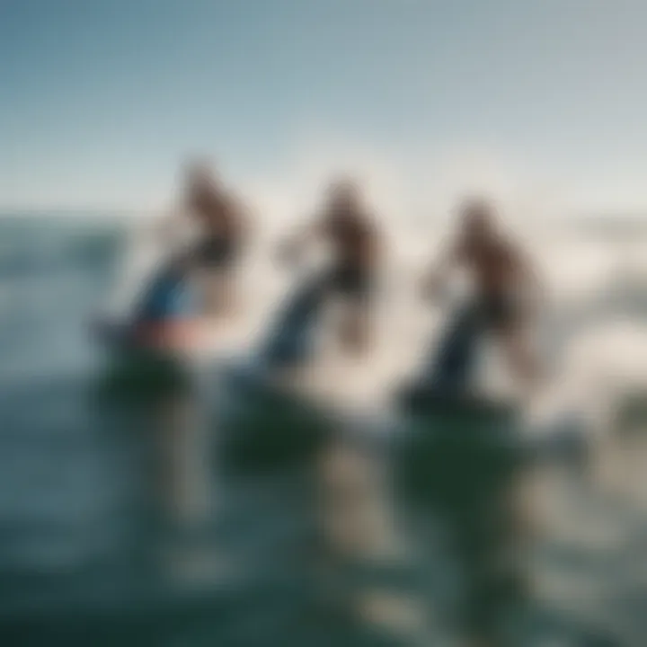 Group of riders enjoying motorized wave boards