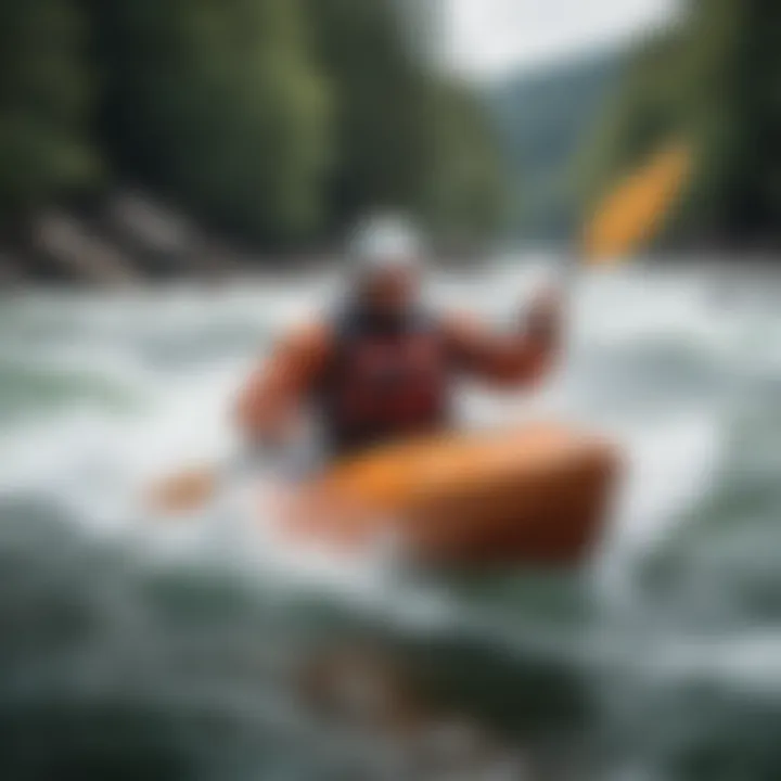 A kayaker skillfully maneuvering through a white water rapid