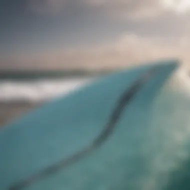 Close-up of a fin setup on a surfboard