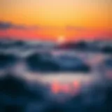 A vibrant sunset over ocean waves, perfect for surfing