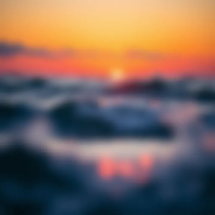 A vibrant sunset over ocean waves, perfect for surfing