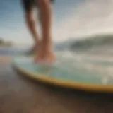 Close-up of a skimboard with fresh wax application