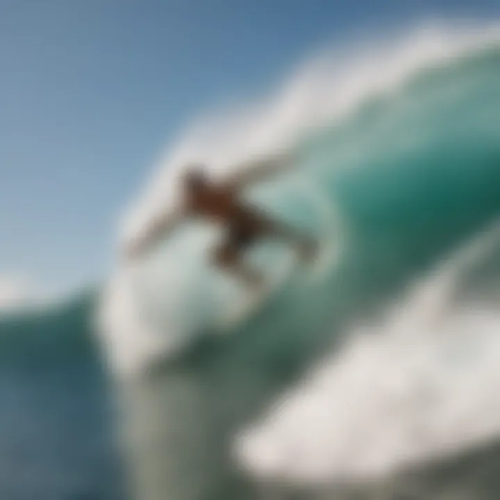 Skimboarder performing tricks on a wave