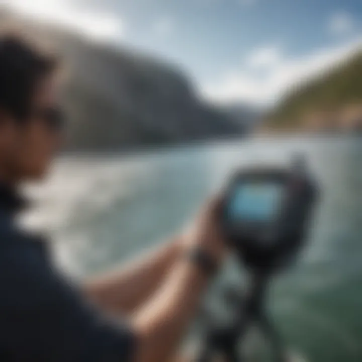 User interacting with the Garmin Bravo during a watersport activity