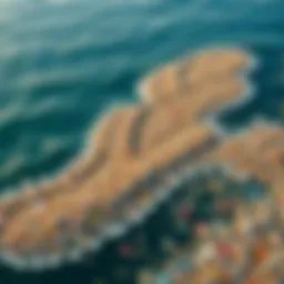 Aerial view of the giant garbage patch in the ocean