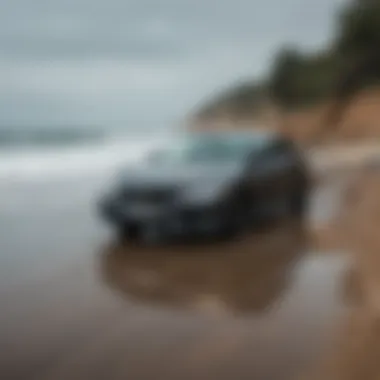 Honda Civic driving along a coastal road with surfboards