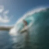 A picturesque view of a surfer riding a wave in Maui