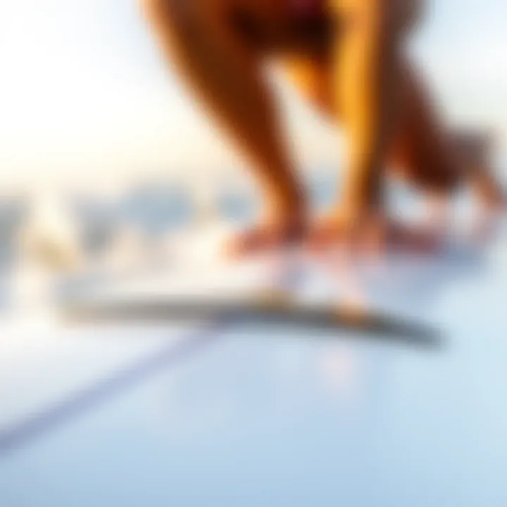 Close-up of surfboard dimensions and features
