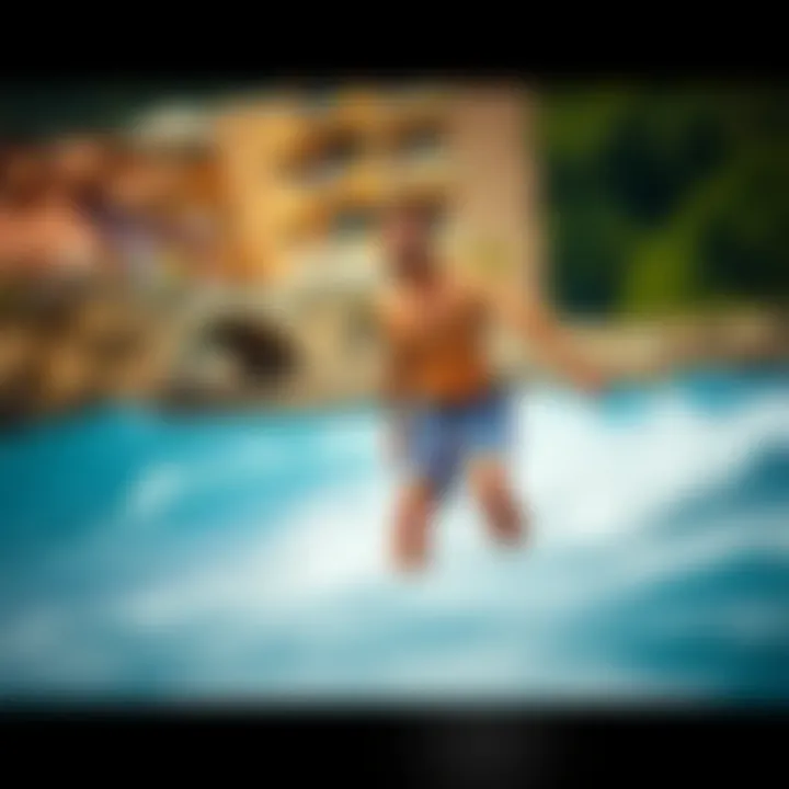 Active individual enjoying watersports wearing board shorts