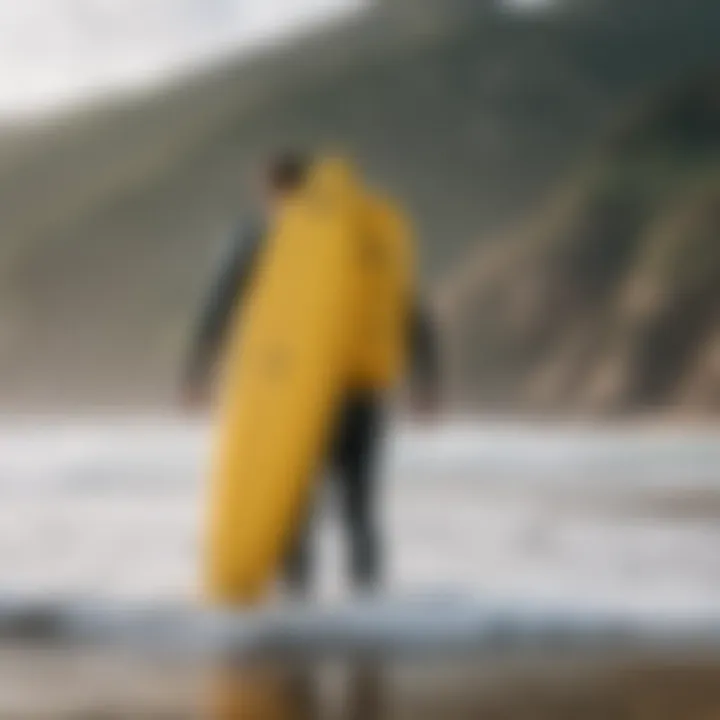 Inflatable surfboard bag shown being carried by an individual