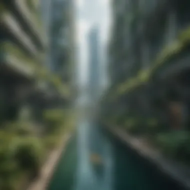 Futuristic City with Green Architecture A futuristic city integrating green architecture.