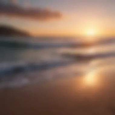 Tranquil Sunset Over the Ocean A serene beach at sunset with gentle waves lapping the shore