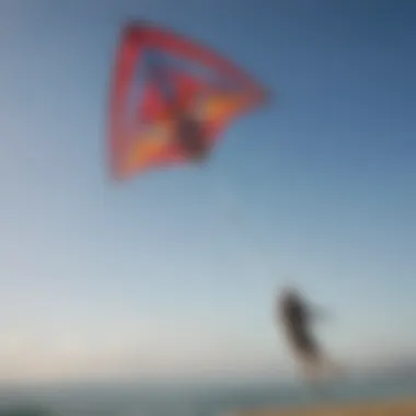 Dynamic action shot of a kite soaring high with Dyneema string