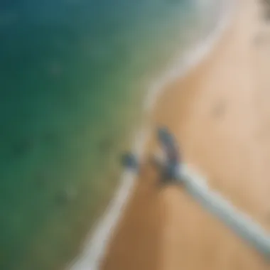 An aerial view of a vibrant kite surfing community in action