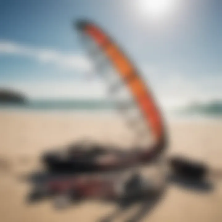 Kite surfing gear displayed on the beach